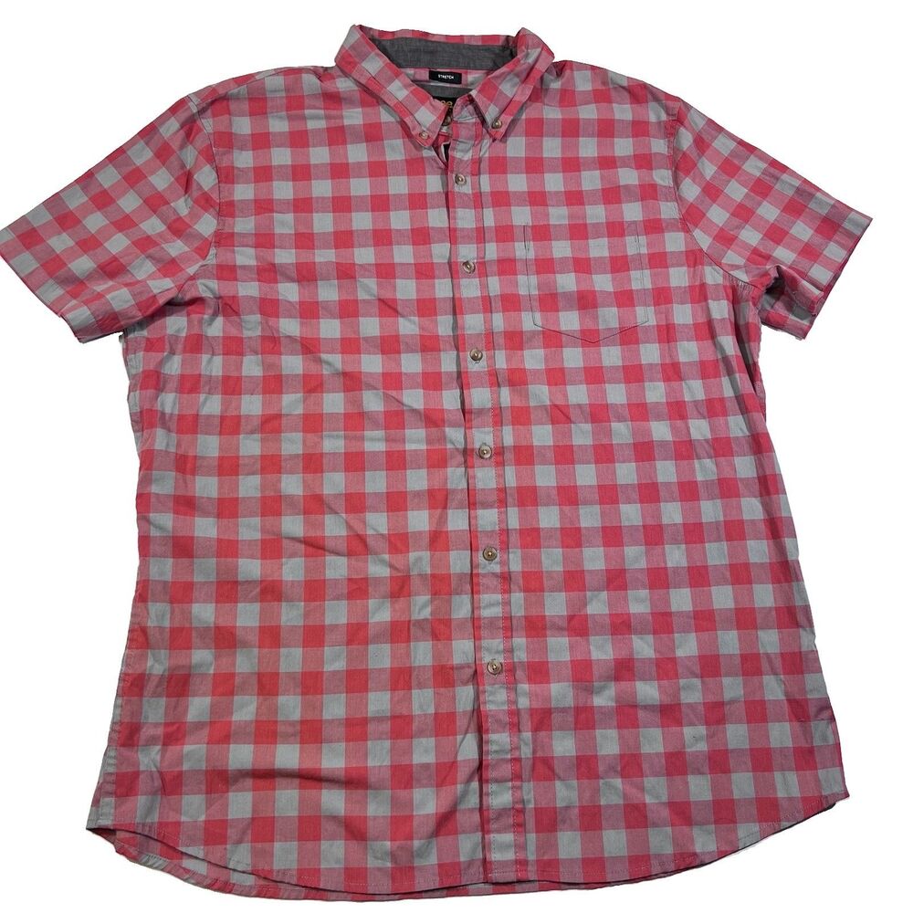 Lee Regular Fit Stretch Red Buffalo Check Plaid Short Sleeve Button Shirt Men XL